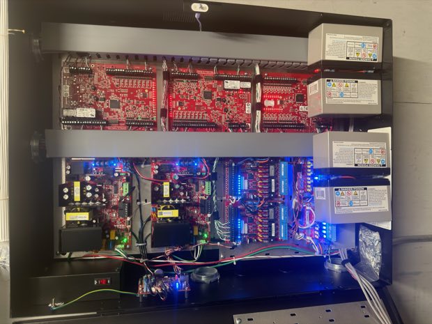 Powered access control boards showing status indicators