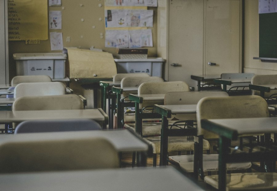 Classroom with rows of desks and chairs