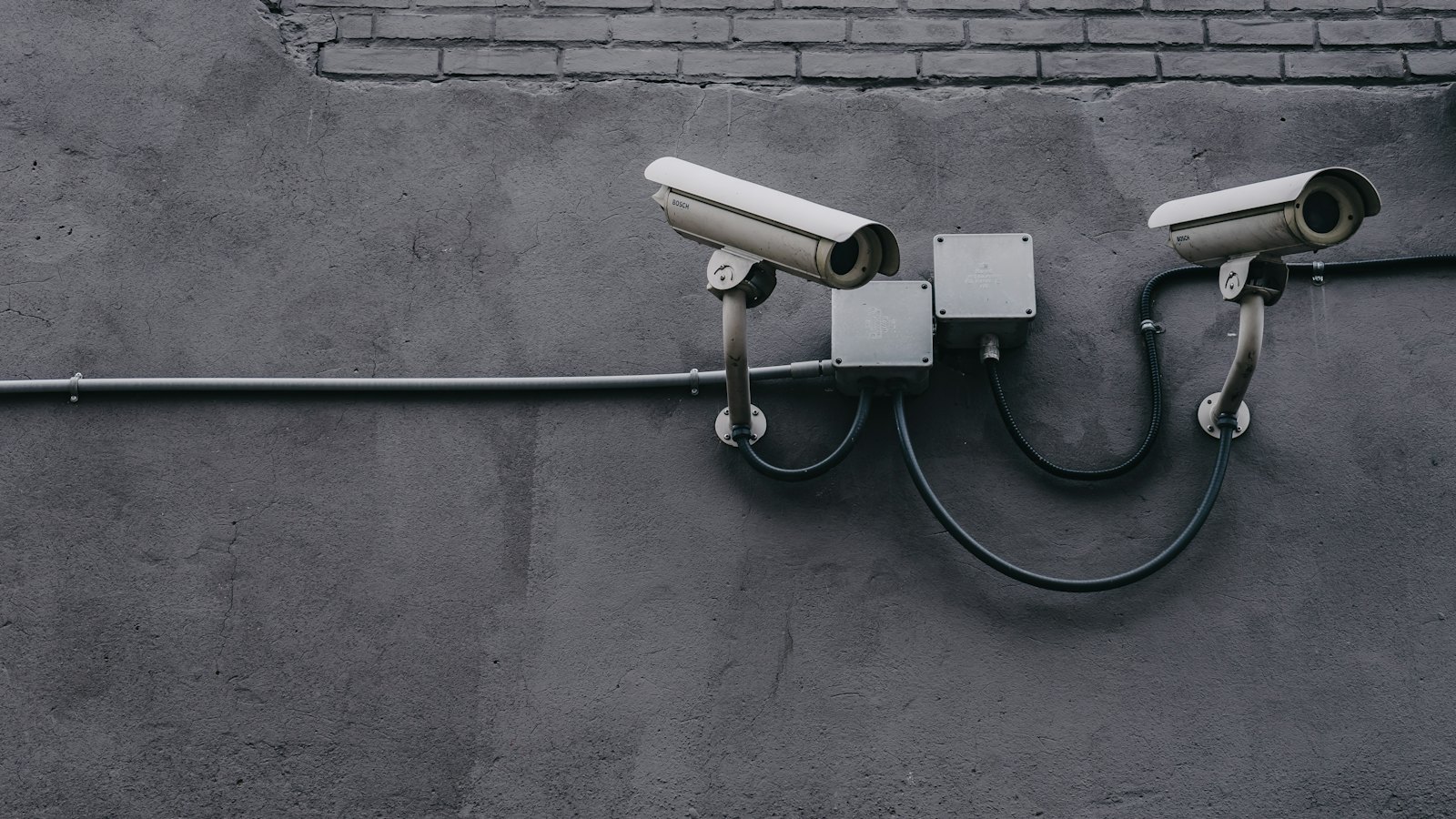 Bullet security cameras mounted on a building exterior